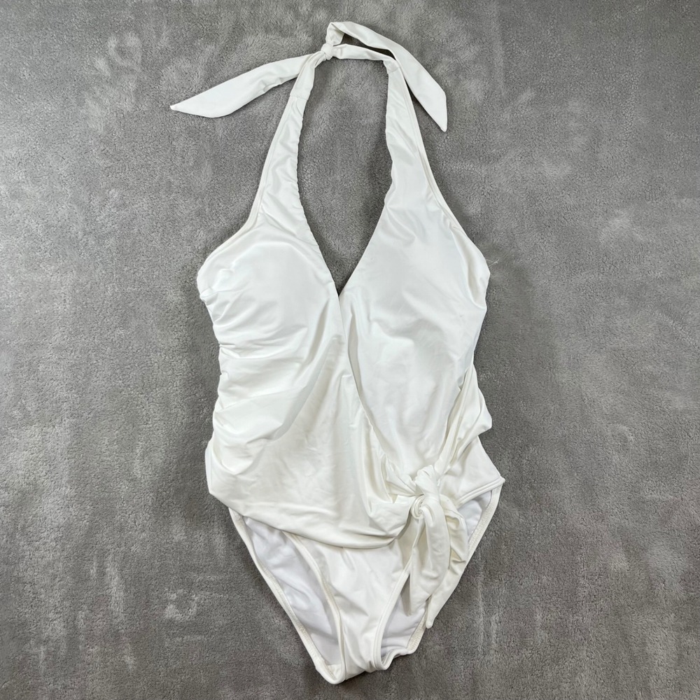 Lauren Ralph Lauren One Piece Swimsuit 6 White Halter Side Tie‎ Ruched Resort